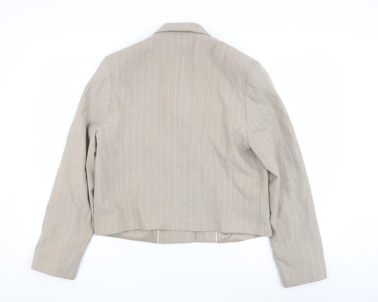 MNG Women's Beige Blazer Size 12 Pinstripe Classic Fit