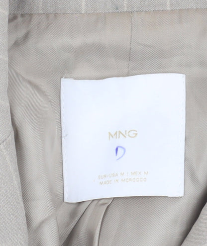 MNG Women's Beige Blazer Size 12 Pinstripe Classic Fit