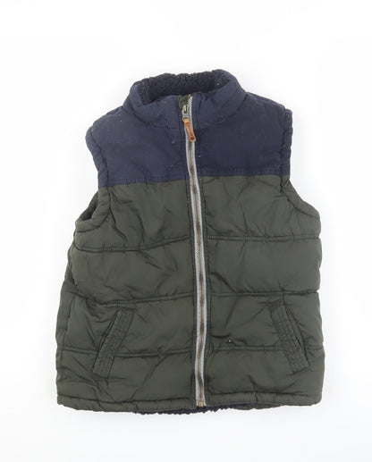 Front view of FatFace boys’ green & blue puffer jacket 11 years