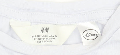 H&M Girls White Disney T-Shirt, 6-7 Years