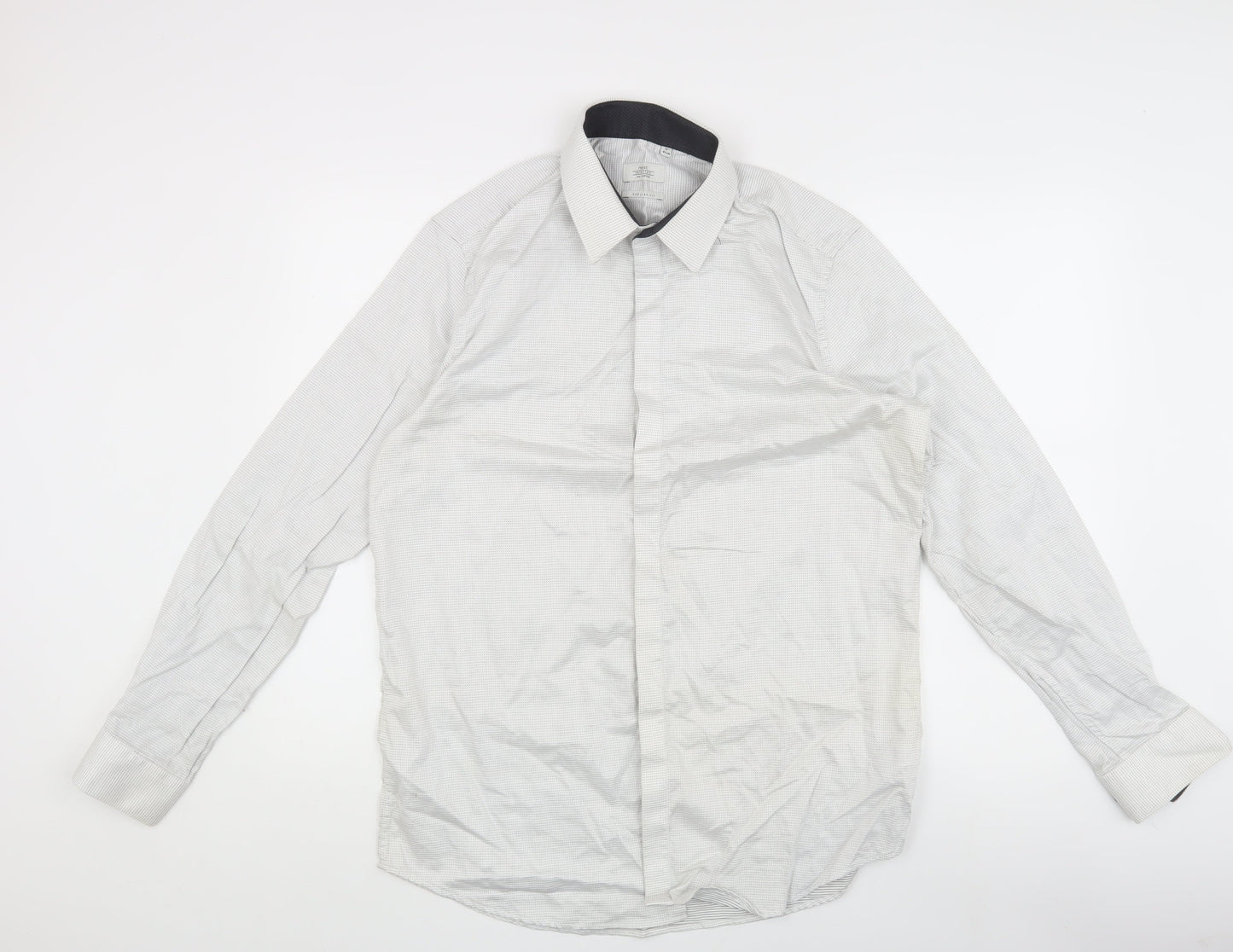 Next Men's White Striped Regular Fit Button-Up Shirt 16