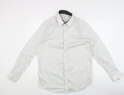 Next Men's White Striped Regular Fit Button-Up Shirt 16