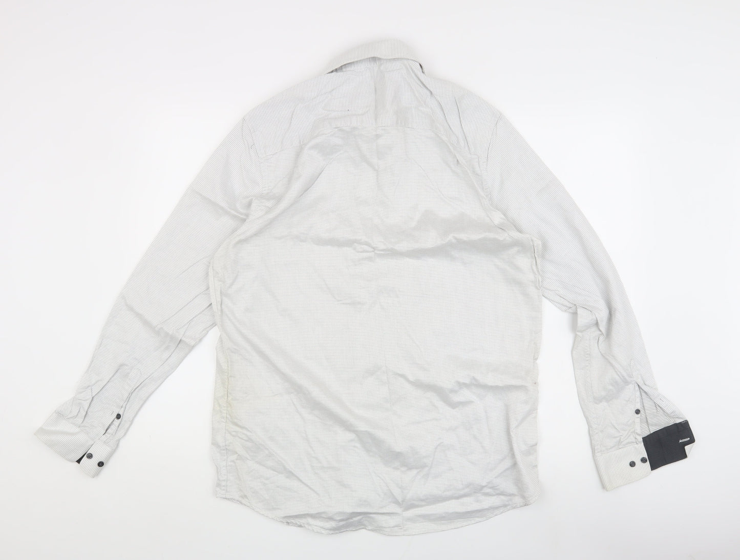 Next Men's White Striped Regular Fit Button-Up Shirt 16