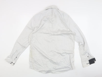 Next Men's White Striped Regular Fit Button-Up Shirt 16
