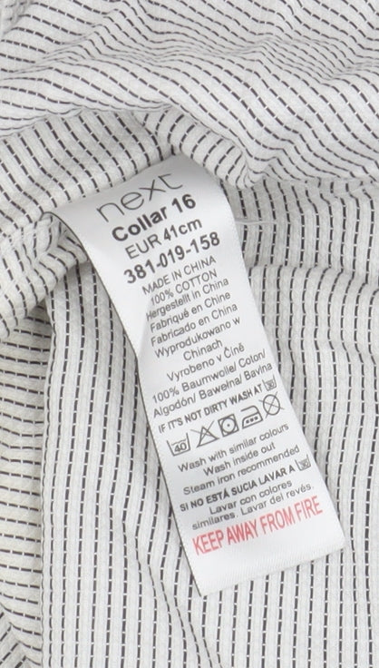 Next Men's White Striped Regular Fit Button-Up Shirt 16