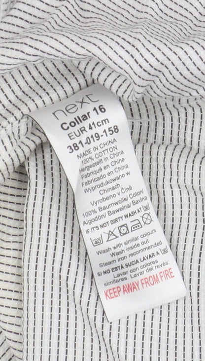 Next Men's White Striped Regular Fit Button-Up Shirt 16