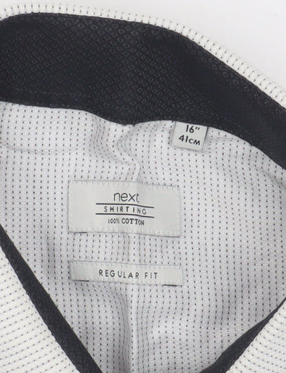 Next Men's White Striped Regular Fit Button-Up Shirt 16