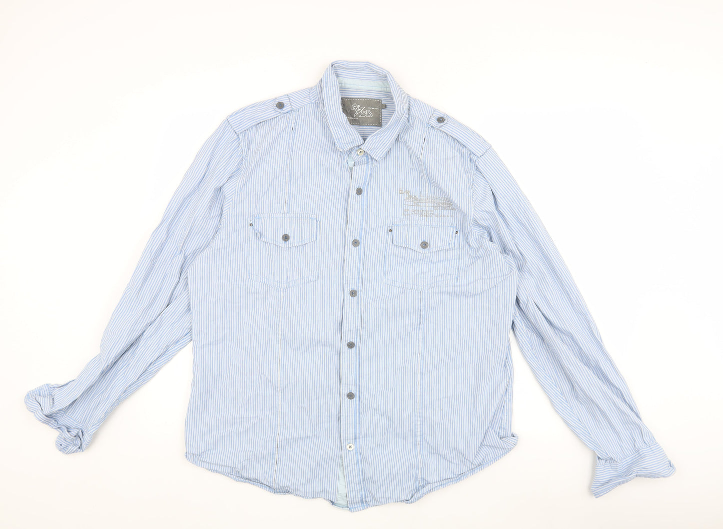 RiSD Men's Blue Striped Button-Up Shirt, Size L