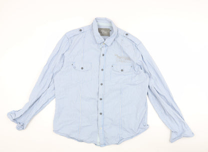 RiSD Men's Blue Striped Button-Up Shirt, Size L