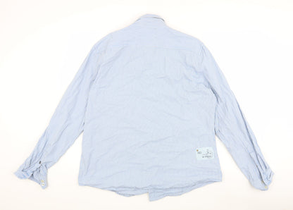 RiSD Men's Blue Striped Button-Up Shirt, Size L