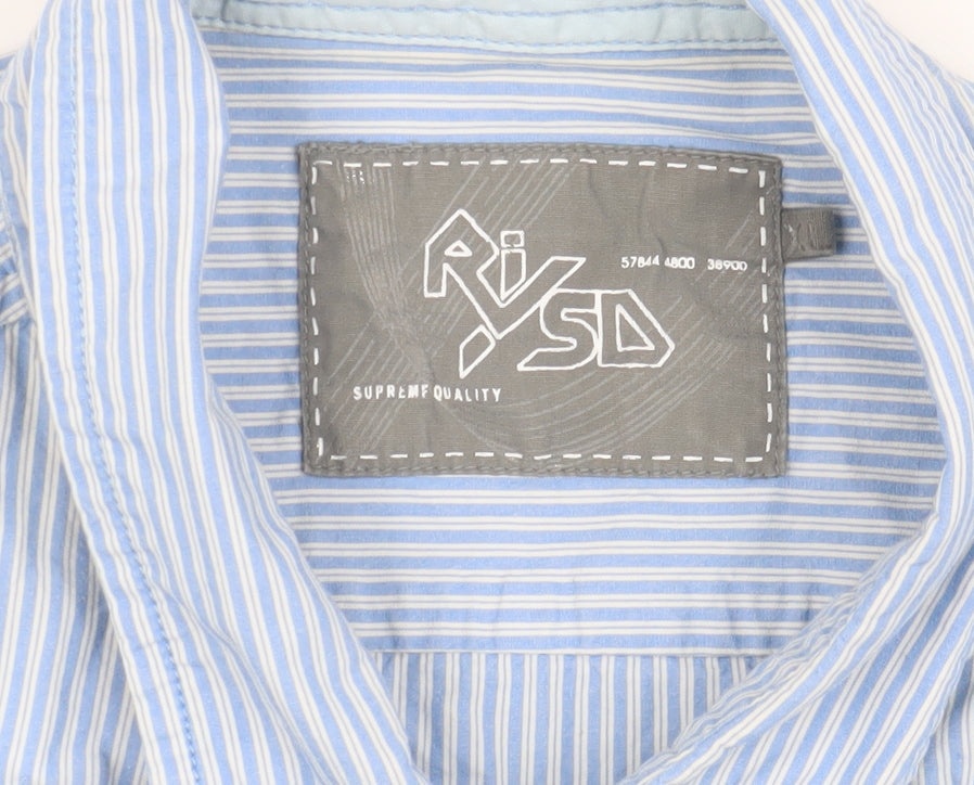 RiSD Men's Blue Striped Button-Up Shirt, Size L