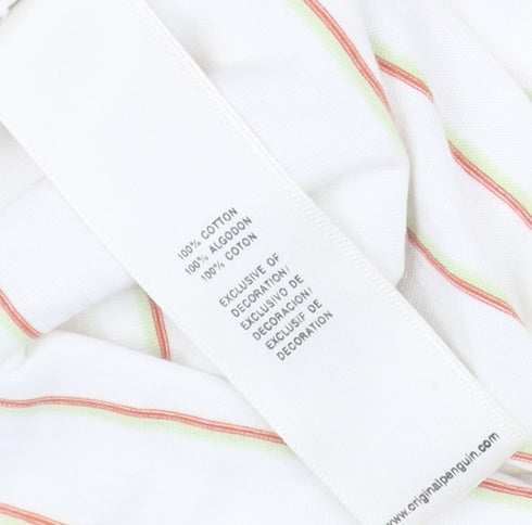 Original Penguin Men's White Polo, Striped, XL, Slim Fit