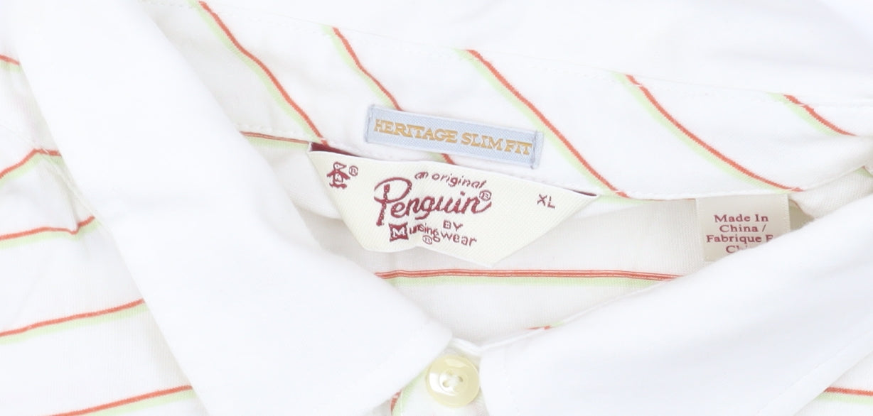 Original Penguin Men's White Polo, Striped, XL, Slim Fit