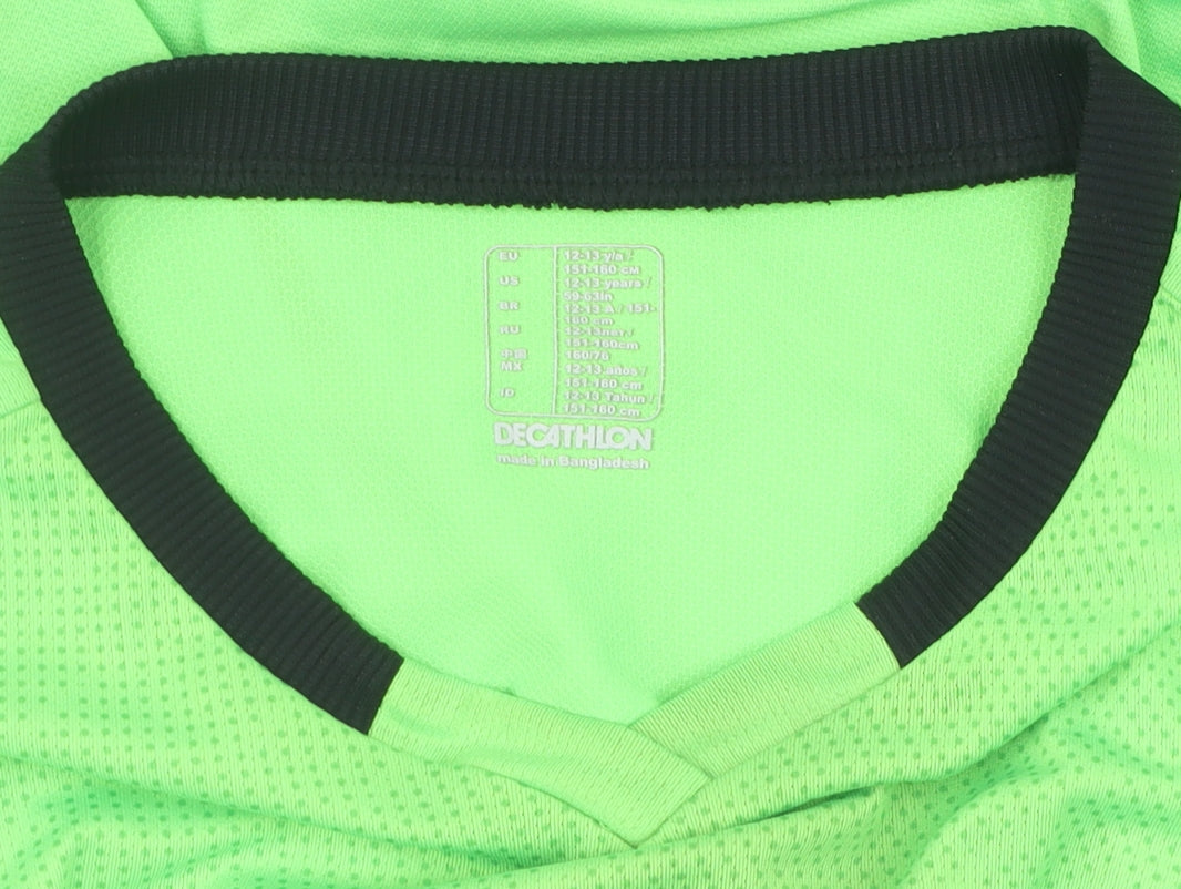 Kipsta Boys' Green Football T-Shirt, 13 Years, Breathable
