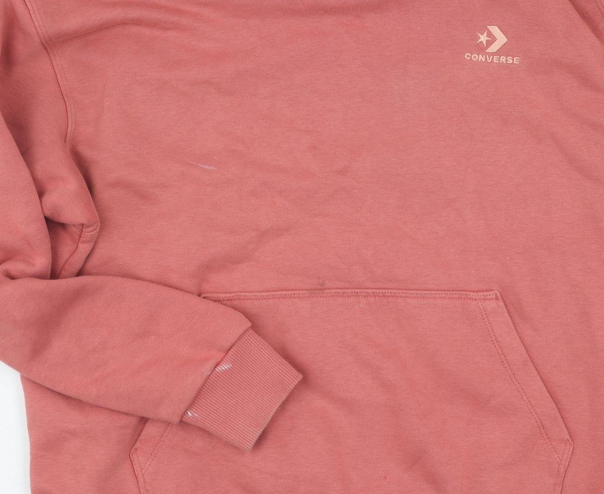 Close-up detail of Converse unisex pink pullover hoodie s