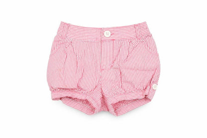 Front view of Gap unisex baby pink striped shorts 6-12 months