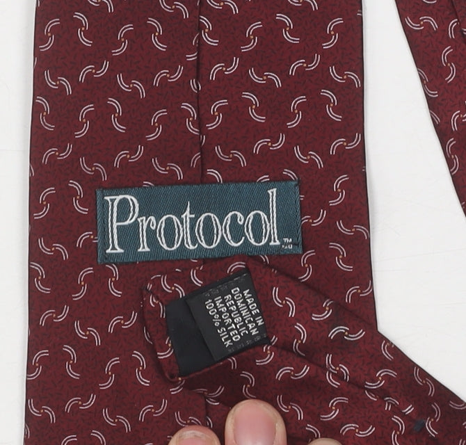 Protocol Men's Red Silk Geometric Tie