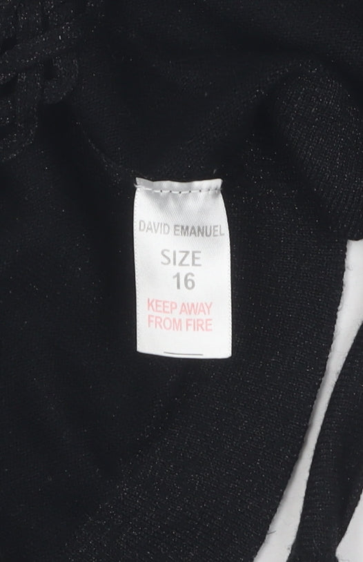 David Emanuel Women's Black Shrug, Size 16, V-Neck Elegance