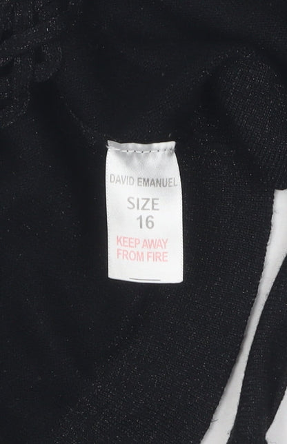 David Emanuel Women's Black Shrug, Size 16, V-Neck Elegance