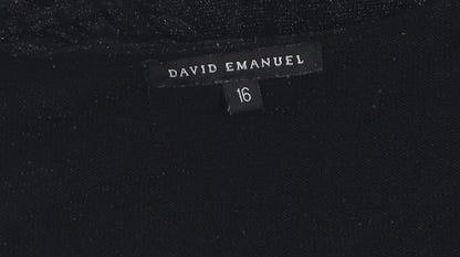 David Emanuel Women's Black Shrug, Size 16, V-Neck Elegance