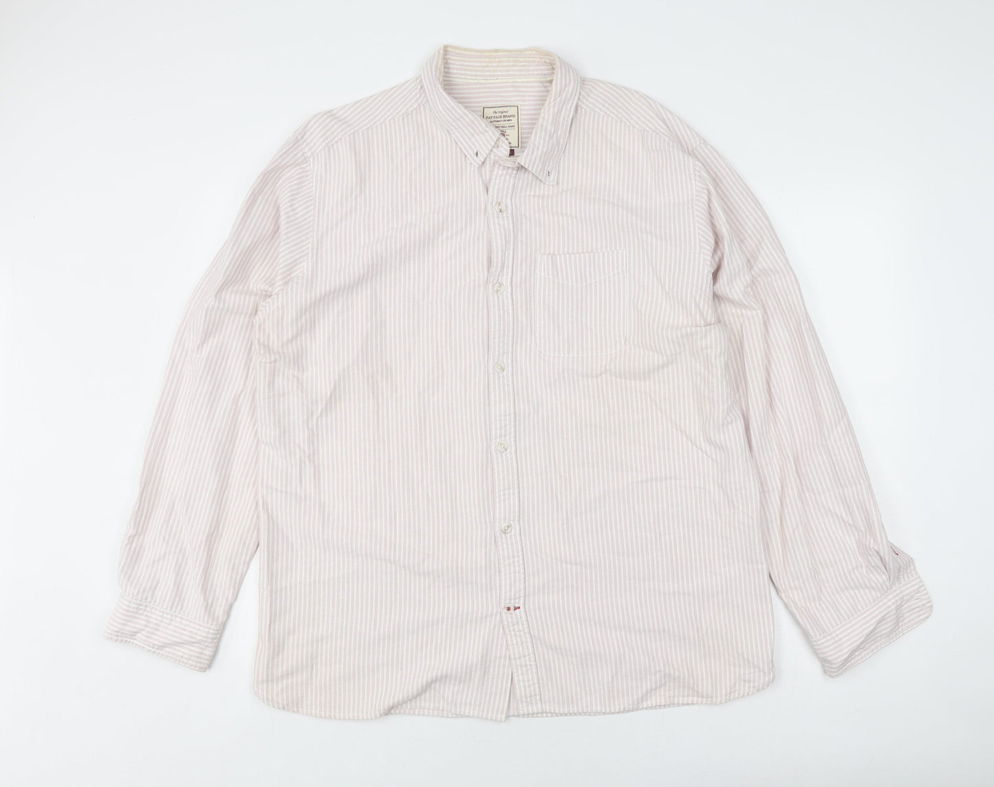 Fat Face Men's Beige Striped Long Sleeve Shirt XL