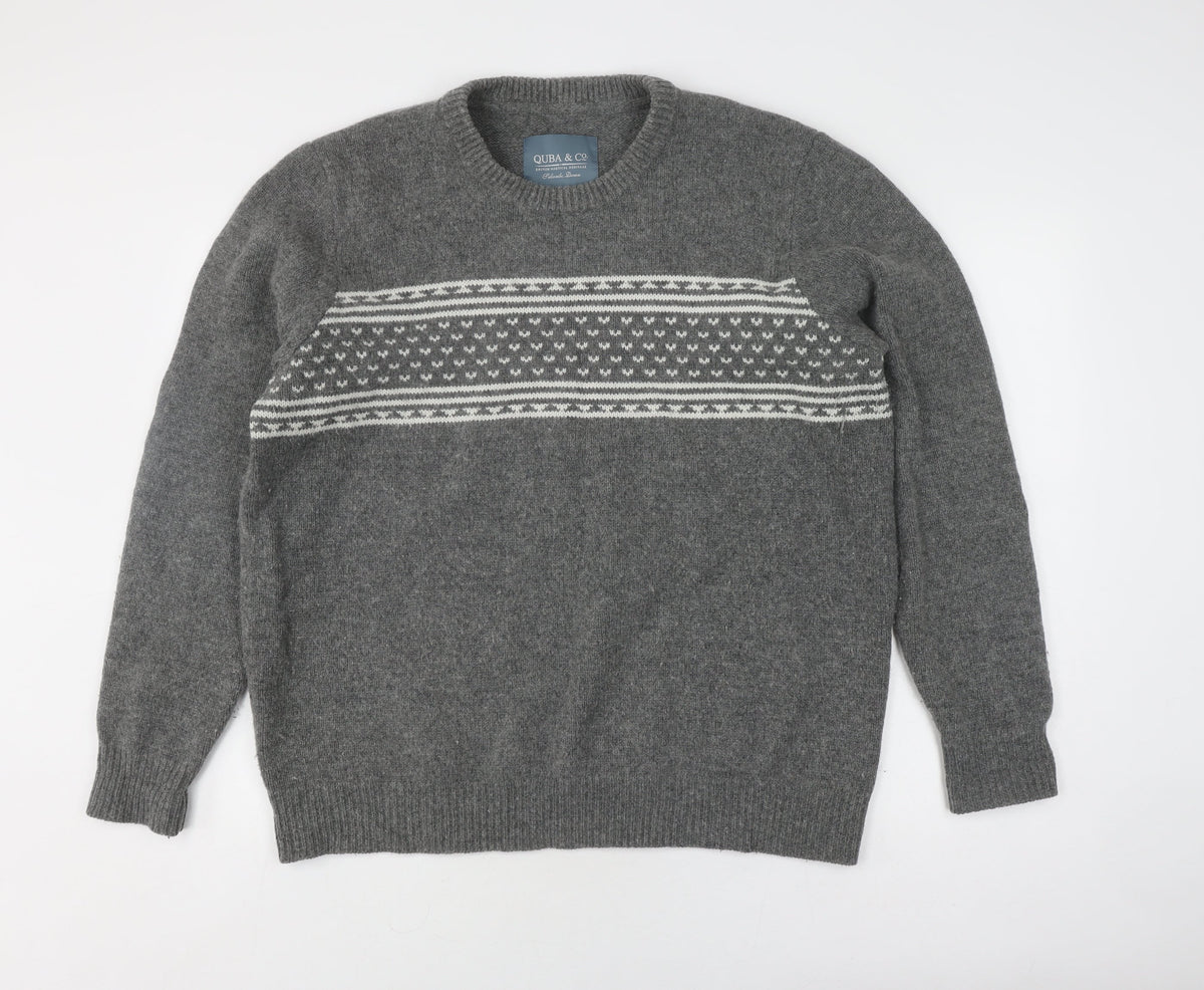 Additional front view of Quba & Co Grey Wool Fair Isle jumper XL