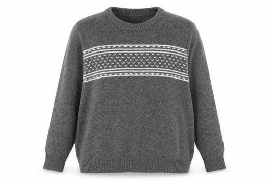 Front view of Quba & Co Grey Wool Fair Isle jumper XL