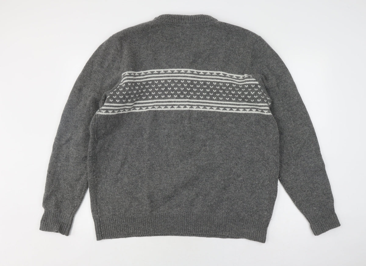 Back view of Quba & Co Grey Wool Fair Isle jumper XL
