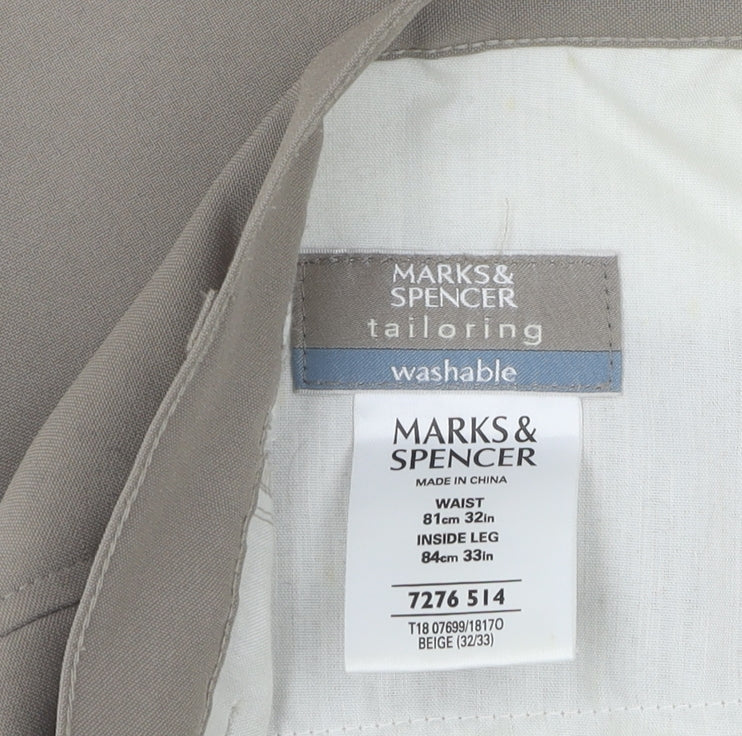 Womens UK Size 32 Marks and Spencer Regular Fit Dress Pants Beige Trousers