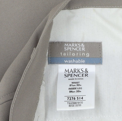 Womens UK Size 32 Marks and Spencer Regular Fit Dress Pants Beige Trousers