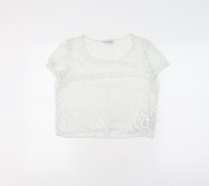 Bershka Women’s White Cropped Lace Blouse, Size L
