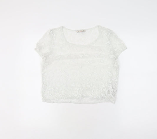 Bershka Women’s White Cropped Lace Blouse, Size L
