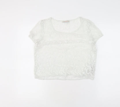 Bershka Women’s White Cropped Lace Blouse, Size L