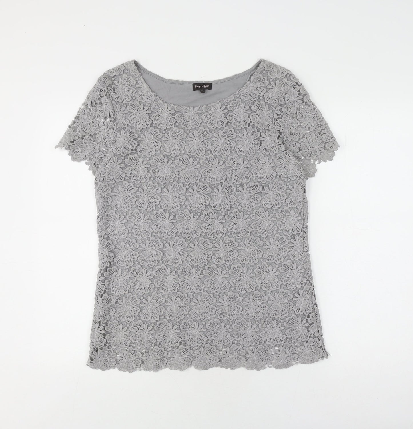 Womens UK Size 10 Phase Eight Grey Lace Blouse
