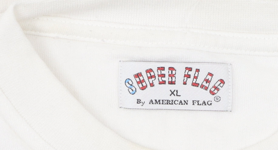 Unisex Adults UK Size XL Super Flag by American Flag White Pullover Sweatshirt