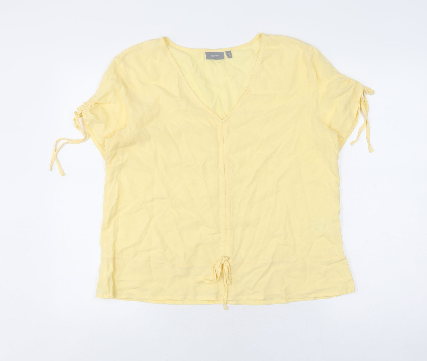 b.young Women's Yellow V-Neck Tie Sleeve Top Size 10