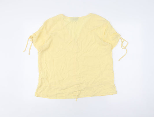 b.young Women's Yellow V-Neck Tie Sleeve Top Size 10