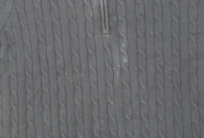 Racing Green Men's Black Full Zip Cable-Knit Jumper L