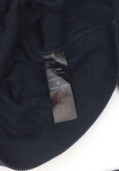 Racing Green Men's Black Full Zip Cable-Knit Jumper L