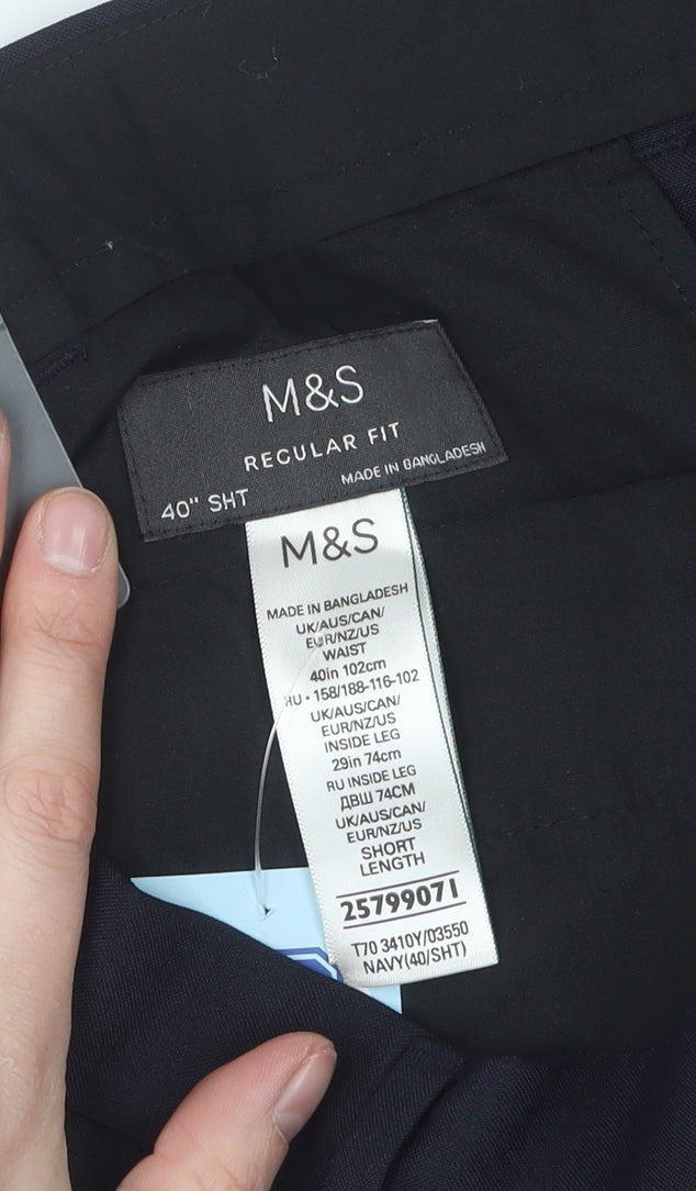 Marks and Spencer Men's Black Regular Fit Dress Trousers 40 Short