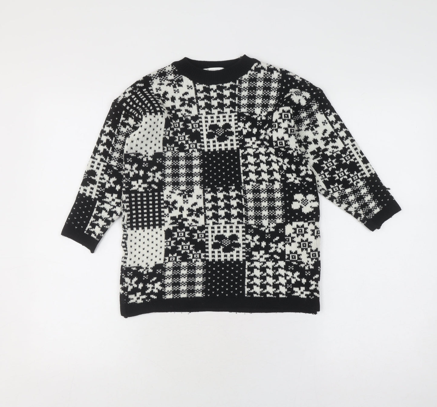 Marks and Spencer Black Cotton Blend Patchwork Jumper, Girls 7-8