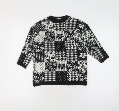 Marks and Spencer Black Cotton Blend Patchwork Jumper, Girls 7-8