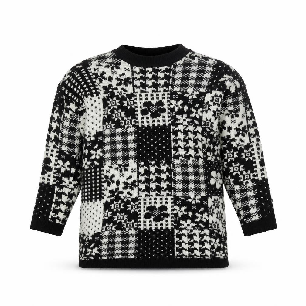 Marks and Spencer Black Cotton Blend Patchwork Jumper, Girls 7-8