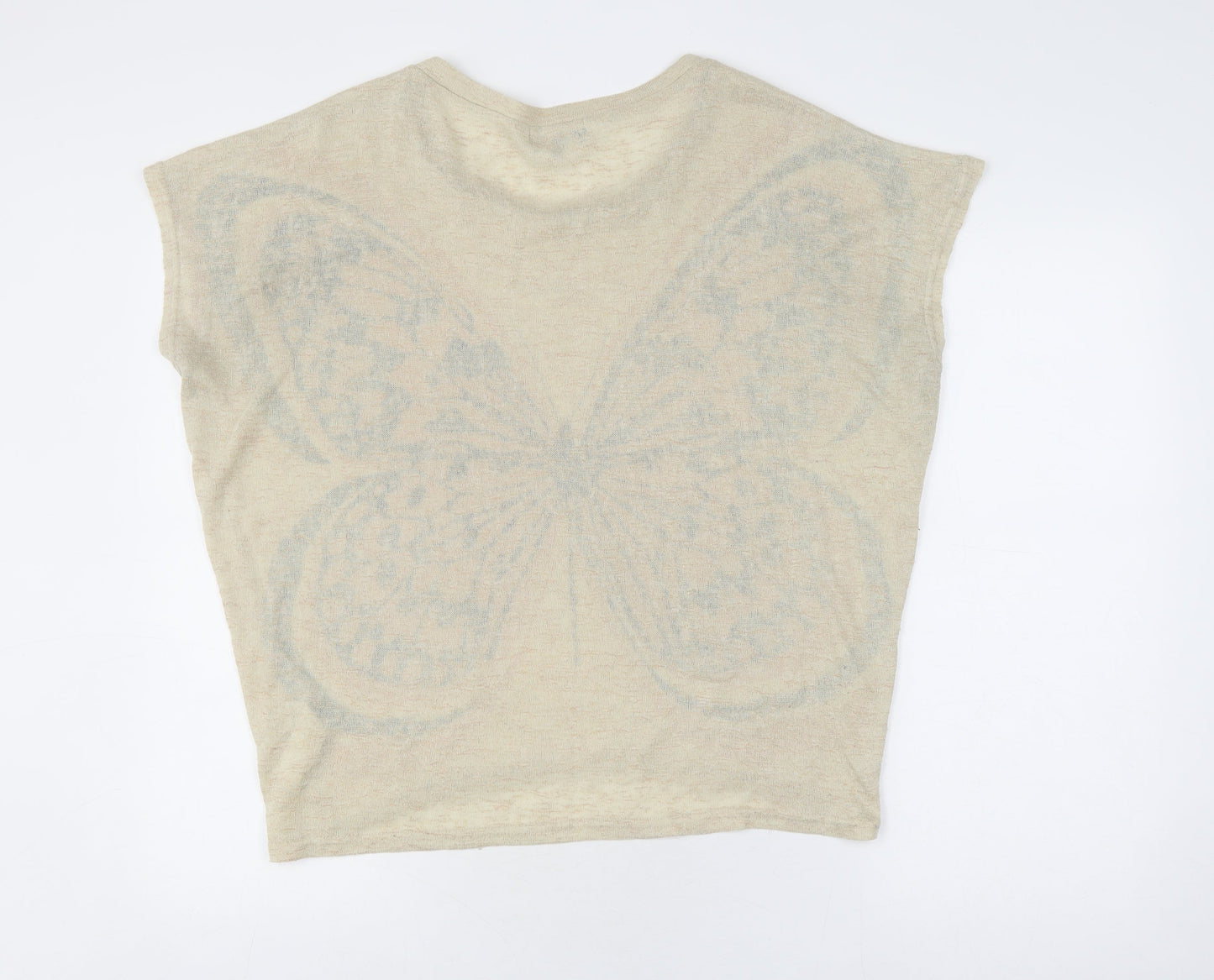 Womens UK Size S Apricot Beige Basic T-Shirt