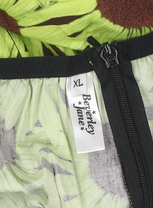 Beverley Jane Women's Green Floral A-Line Dress XL