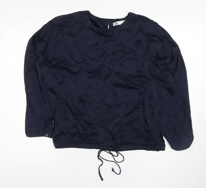 Zara Women's Blue Blouse Size M with Balloon Sleeves