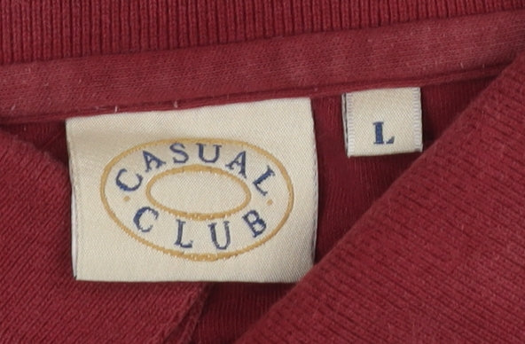 Casual Club Men's Red Cotton Long Sleeve Polo L