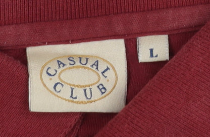 Casual Club Men's Red Cotton Long Sleeve Polo L