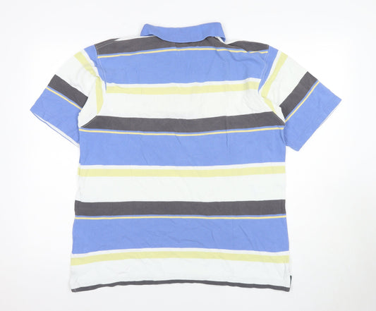 Maine New England Men's Blue Striped Polo L