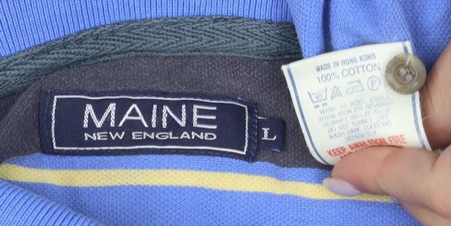 Maine New England Men's Blue Striped Polo L